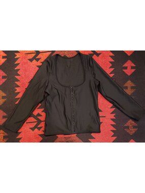 NEW Black Long-Sleeve Compression Top With Hook Closure - 2XL - Nylon & Spandex